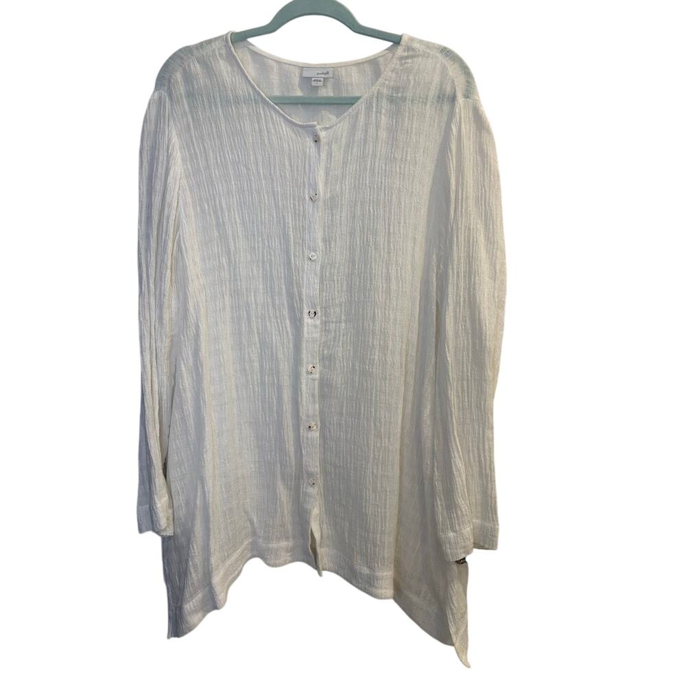 Pure Jill J. Jill White Textured Gauze Linen Blend Button Down Tunic Size Large